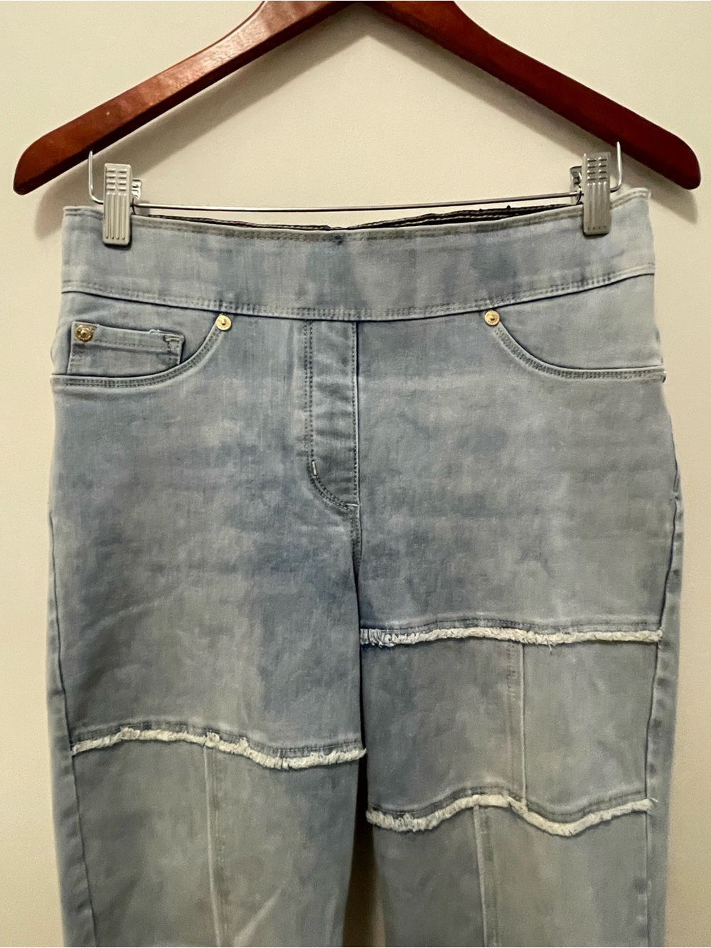 Peter Nygard Light Blue Patchwork Distressed Bermuda Shorts - Picture 2 of 10